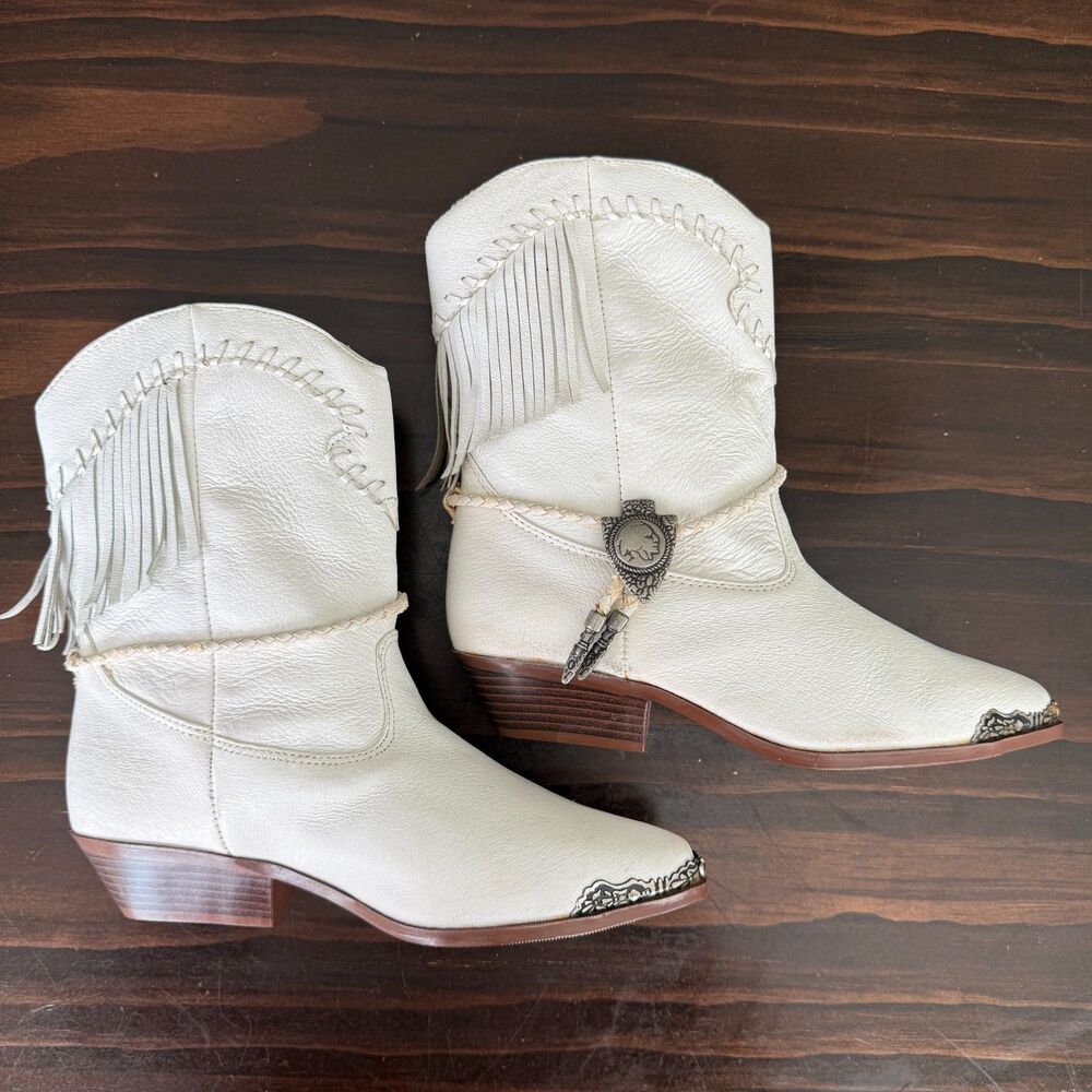 Vintage Woodridge Leather Cowgirl Boots White Tassels Women’s - Size 7.5 M - Picture 10 of 13
